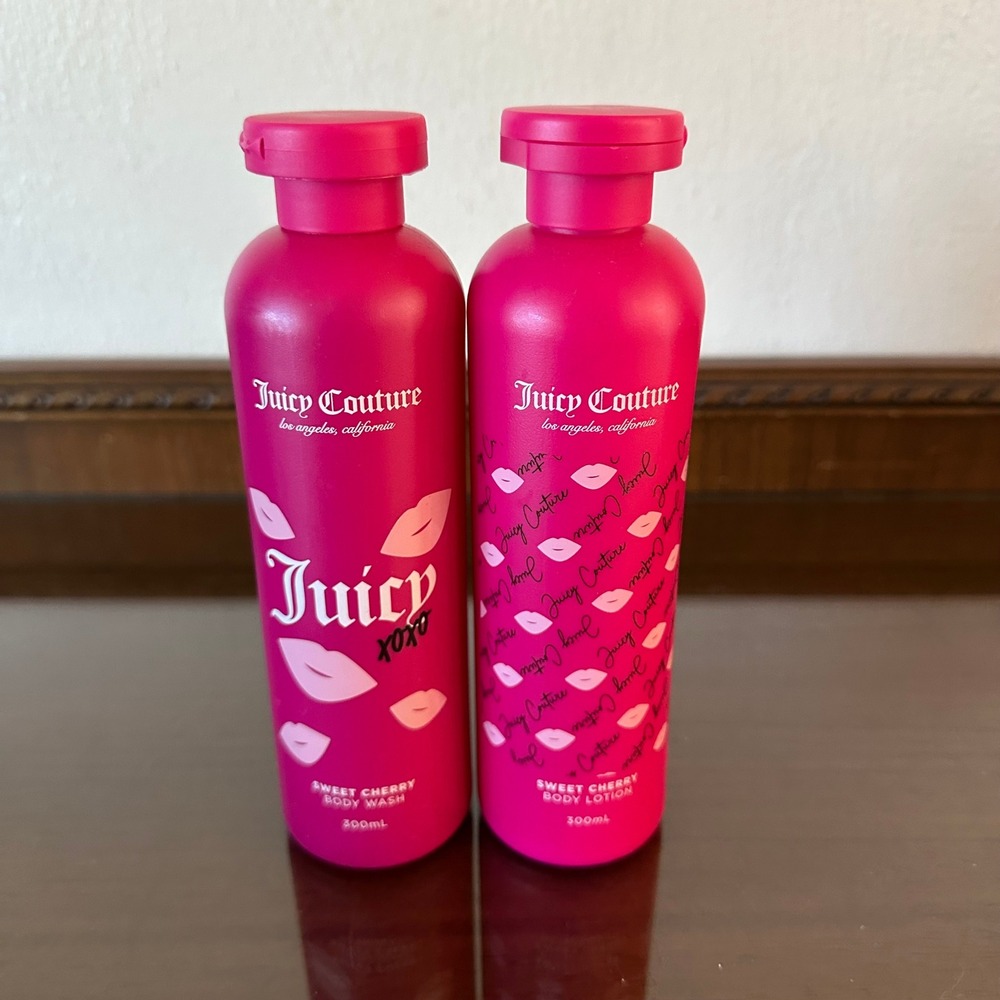 Juicy Couture Sweet Cherry Body Wash and Body Lotion Set 300mL Each Pink Lips